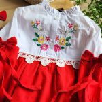 پیراهن دخترانه شکوفه رنگی قرمز کد 595 - Image 3