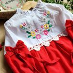 پیراهن دخترانه شکوفه رنگی قرمز کد 595 - Image 4